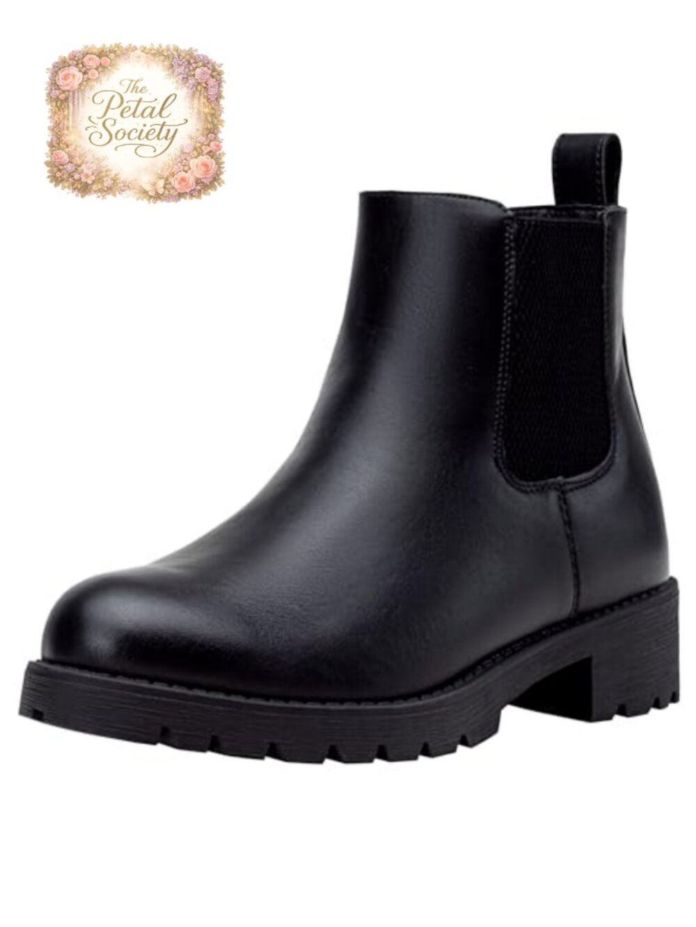 Women's Chelsea Ankle Boots Faux Leather Pull-On Low Block Heel Booties